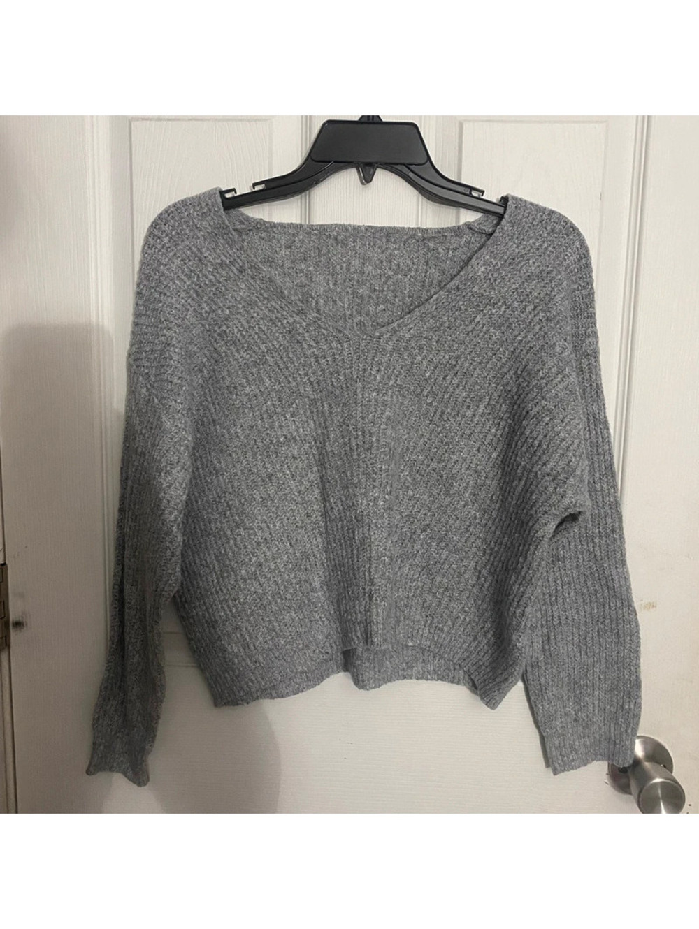 Gray Oversized V Neck Knit Sweater Size S